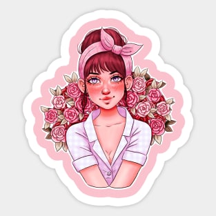 Girl with Roses Sticker